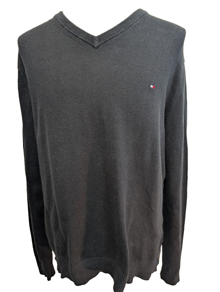 Pull Tommy Hilfiger Homme Col V Noir Coton et Cachemire - Taille XXL