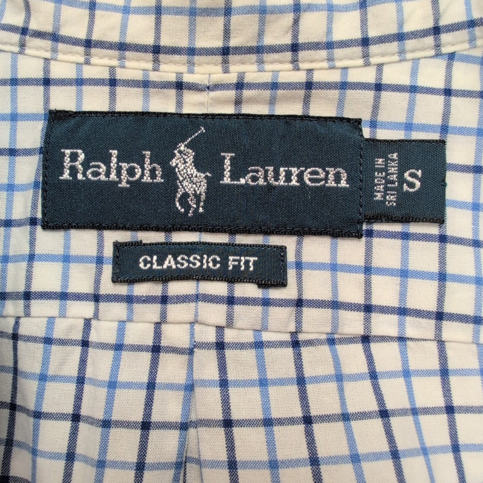 Chemise Ralph Lauren Classic Fit S Blanc Bleu Carreaux Manches Longues