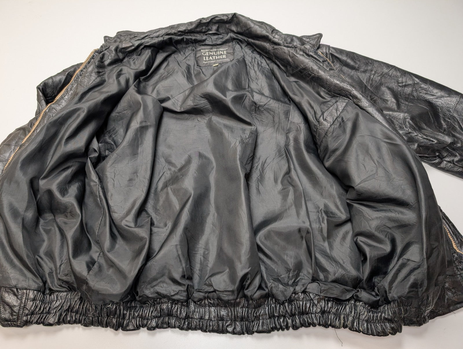 Vintage Leather Bomber Jacket Patchwork Black XL Napoline Coat Veste |48c