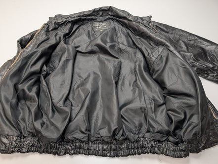 Vintage Leather Bomber Jacket Patchwork Black XL Napoline Coat Veste |48c