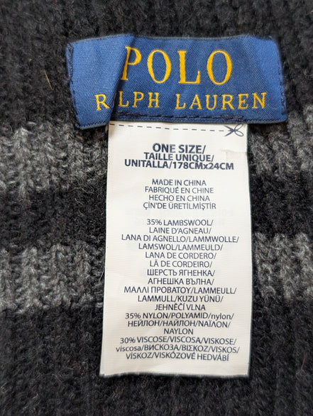 Écharpe Polo Ralph Lauren Côtelée Noire Logo Rouge Laine d'Agneau Mix
