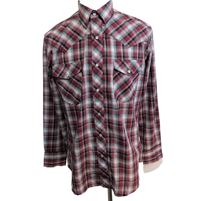Chemise WRANGLER Western à Carreaux Rouges avec Poches Manches Longues T. M