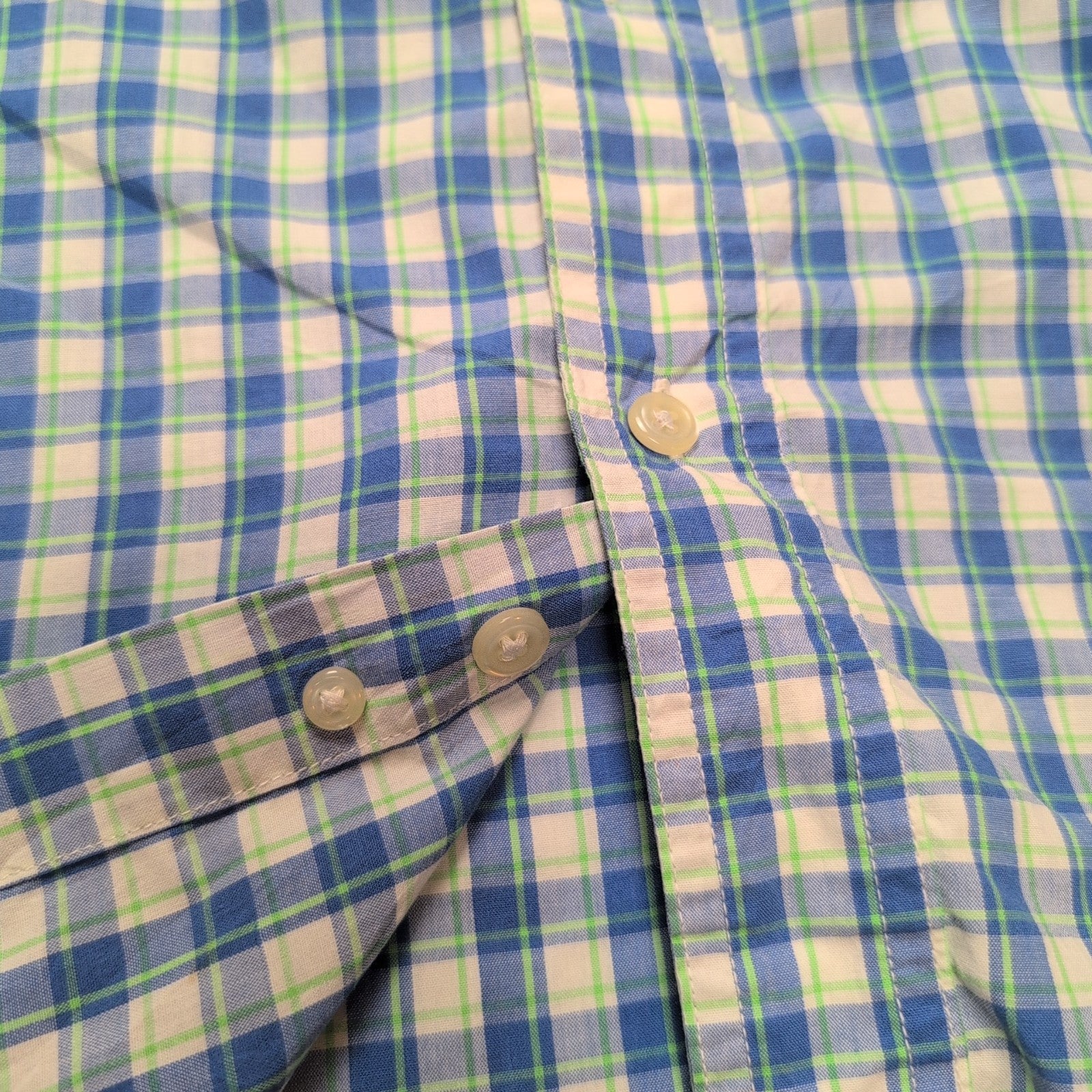 Chemise CHAPS bleue et verte à carreaux manches courtes taille XL #14e