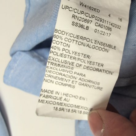 Chemise Dickies XXL 3XL Bleu Uni Coton Polyester Made in Mexico manches longues