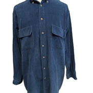 Chemise EDDIE BAUER T.L TALL Velours Côtelé Bleu Vtg Poches Boutons Cachés