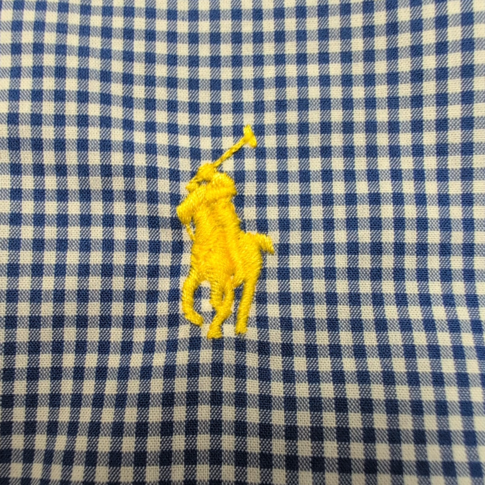 Chemise Ralph Lauren XL Custom Fit Shirt Button Down Bleue Carreaux Logo Jaune