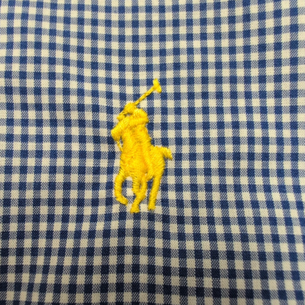 Chemise Ralph Lauren XL Custom Fit Shirt Button Down Bleue Carreaux Logo Jaune