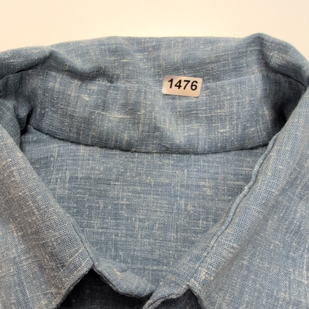 Chemise Vintage Années 70 S Bleu Chiné Col Pointes Manches Courtes