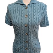 Gilet L.L. Bean Torsadé Bleu Ciel à Manches Courtes en Coton - Taille S