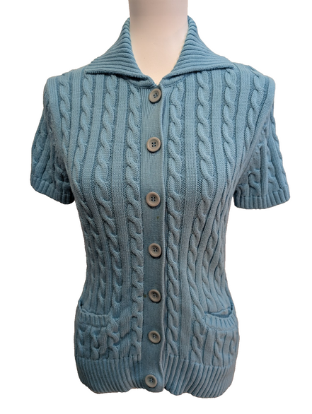 Gilet L.L. Bean Torsadé Bleu Ciel à Manches Courtes en Coton - Taille S