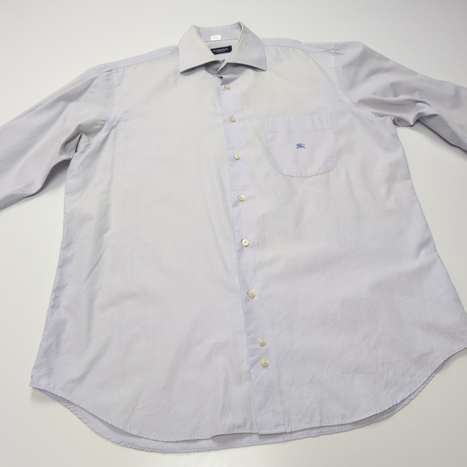 Chemise BURBERRY L Bleu Clair Logo Brodé 2 Boutons Polyester Coton manches long