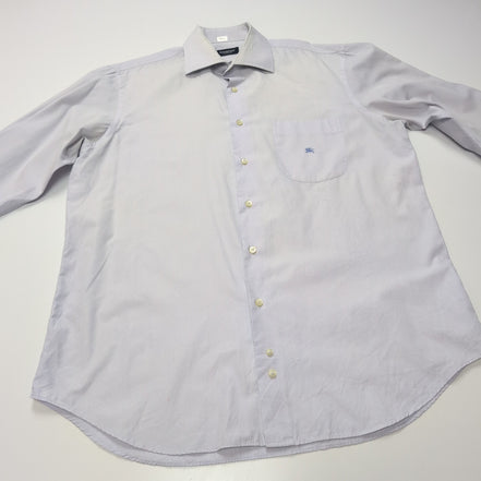 Chemise BURBERRY L Bleu Clair Logo Brodé 2 Boutons Polyester Coton manches long