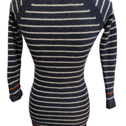Pull Long CYNTHIA ROWLEY 100% Laine Mérinos Extra Fine Bleu Rayé Femme