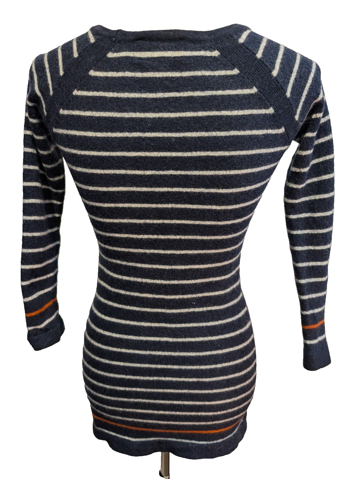 Pull Long CYNTHIA ROWLEY 100% Laine Mérinos Extra Fine Bleu Rayé Femme