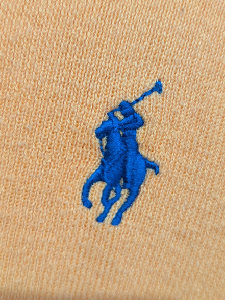Pull Polo Ralph Lauren orange col V logo bleu Pima Cotton taille S