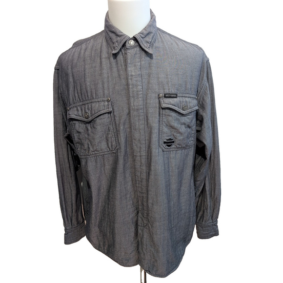 Surchemise Harley Davidson XL gris coton épais doublée boutons pression