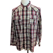 Chemise western rouge à carreaux boutons pression nacrés marbrés Taille L