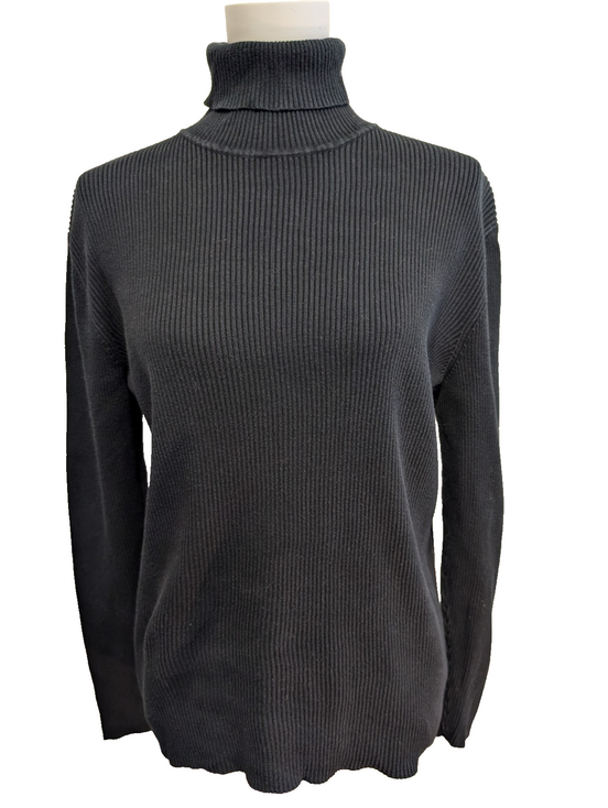 Pull Lauren Ralph Lauren Femme Col Roulé Noir 100% Coton Côtelé Taille XL