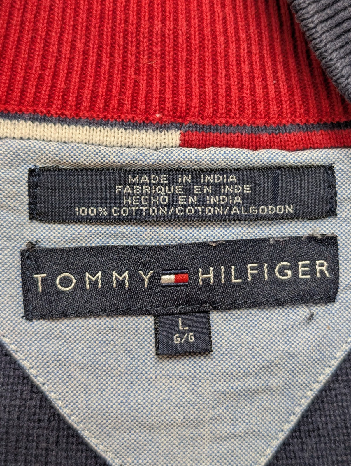 Pull Tommy Hilfiger vintage rare bleu marine col zippé poches homme taille L