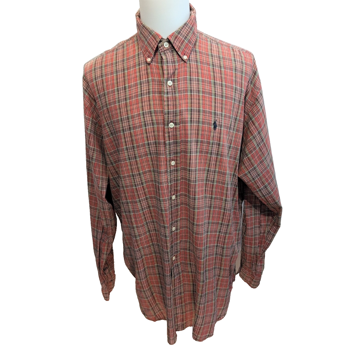 Chemise Ralph Lauren XL Carreaux Rouge Logo Bleu Marine Vintage manches longues