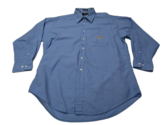 Chemise CHAPS vintage bleu uni logo brodé manches longues homme taille XL