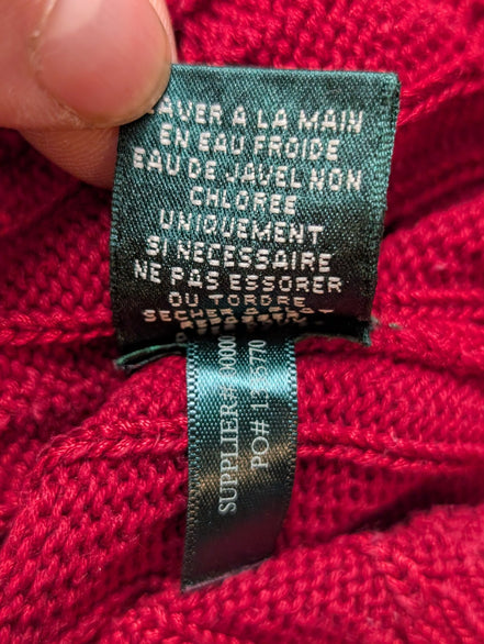Pull Lauren Ralph Lauren Femme Rouge Satiné Torsadé Boutons Métal Taille L
