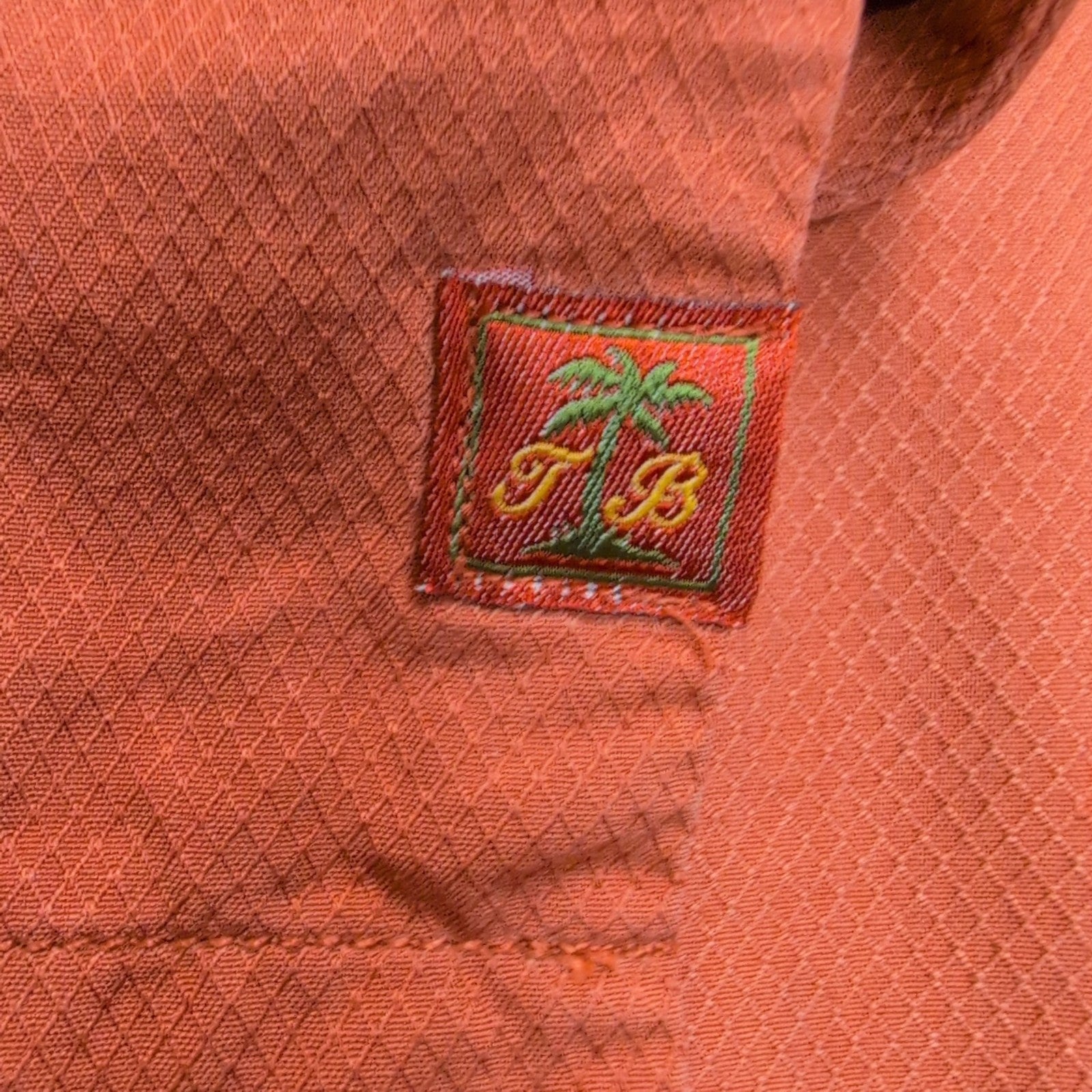 Chemise Hawaïenne Tommy Bahama Soie Orange Brodée Dos XL Tropical