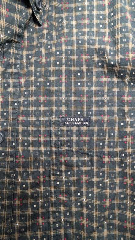 Chemise manches courtes Chaps Ralph Lauren L carreaux noir beige shirt