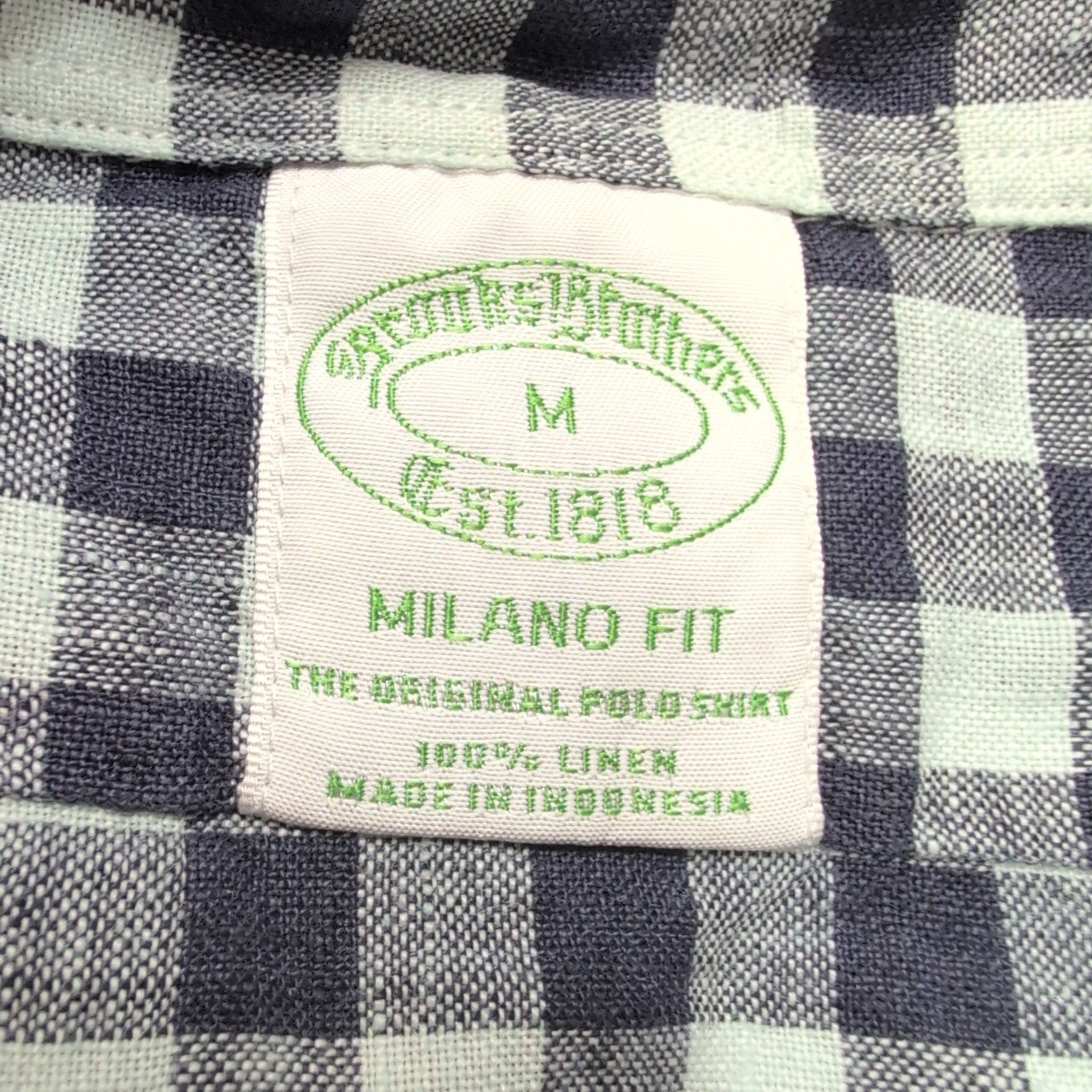 Chemise Brooks Brothers Milano Fit M Bleu Marine Carreaux 100% Lin
