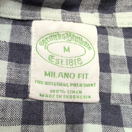 Chemise Brooks Brothers Milano Fit M Bleu Marine Carreaux 100% Lin
