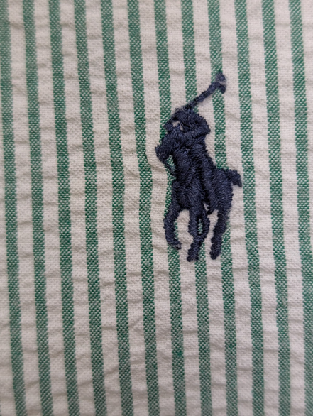Chemise Polo Ralph Lauren Shirt XXL Blake Vert Rayé Gaufré Manches Courtes BD