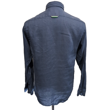 Chemise Oxford S 100% Lin Bleu Regular Fit Manches Longues Vintage