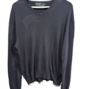 Pull Polo Ralph Lauren L bleu marine col V 100% Pima Cotton logo vert