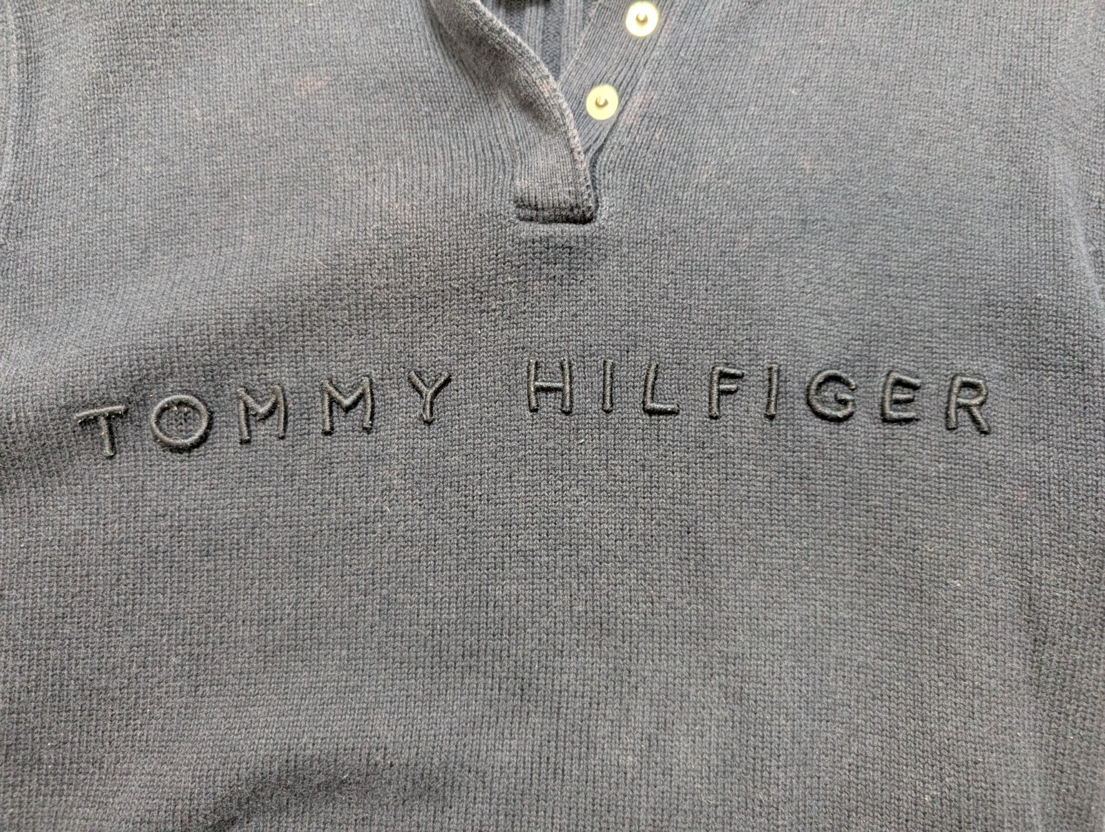 Pull Tommy Hilfiger Femme Rare Col Montant à Pressions - Marine & Blanc M