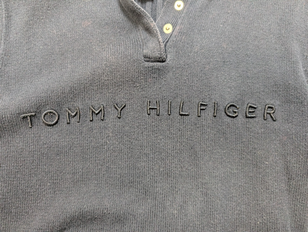 Pull Tommy Hilfiger Femme Rare Col Montant à Pressions - Marine & Blanc M