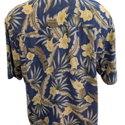 Chemise Hawaïenne Tuckahoe Joe Lin & Rayon Bleu Motif Floral Jaune - Taille L