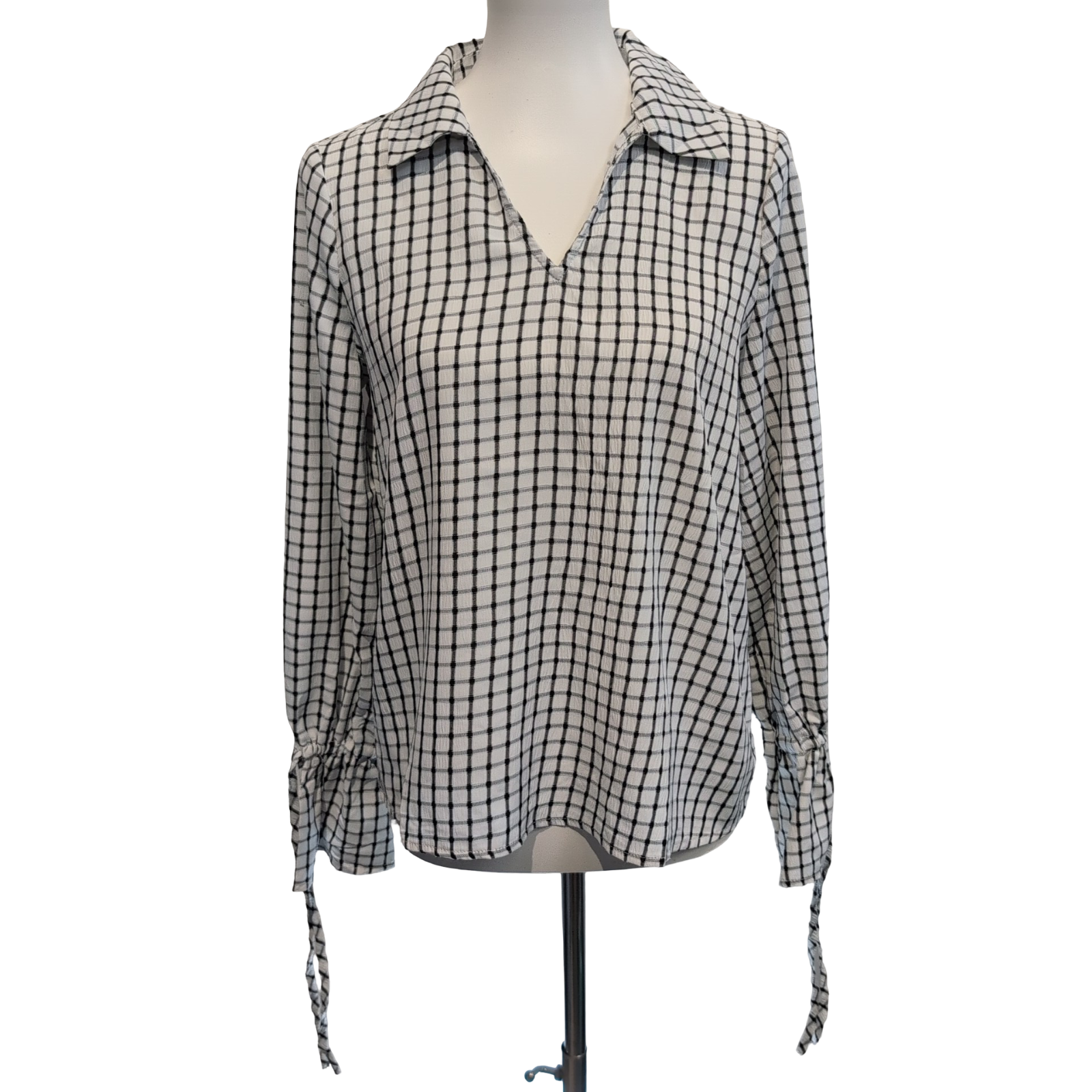 Haut Vero Moda Femme S Blanc Carreaux Noirs Manches Poète Neuf