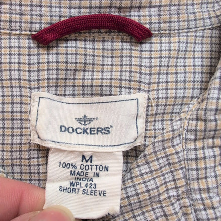 Chemise Dockers manches courtes motif micro-carreaux gris et crème M