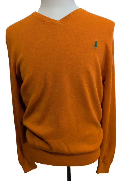 Pull Polo Ralph Lauren Orange Logo Vert - 100% Coton Pima - Taille S - NEUF