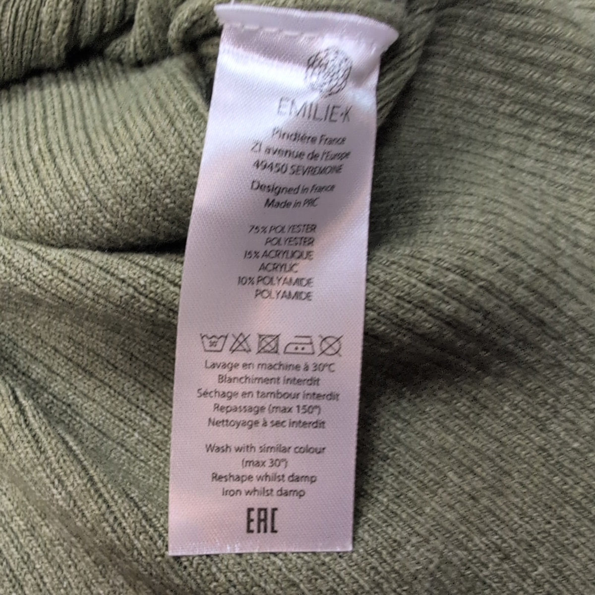 Robe Emilie.K Barnaba S/M Vert Kaki Manches Longues Neuve Étiquette