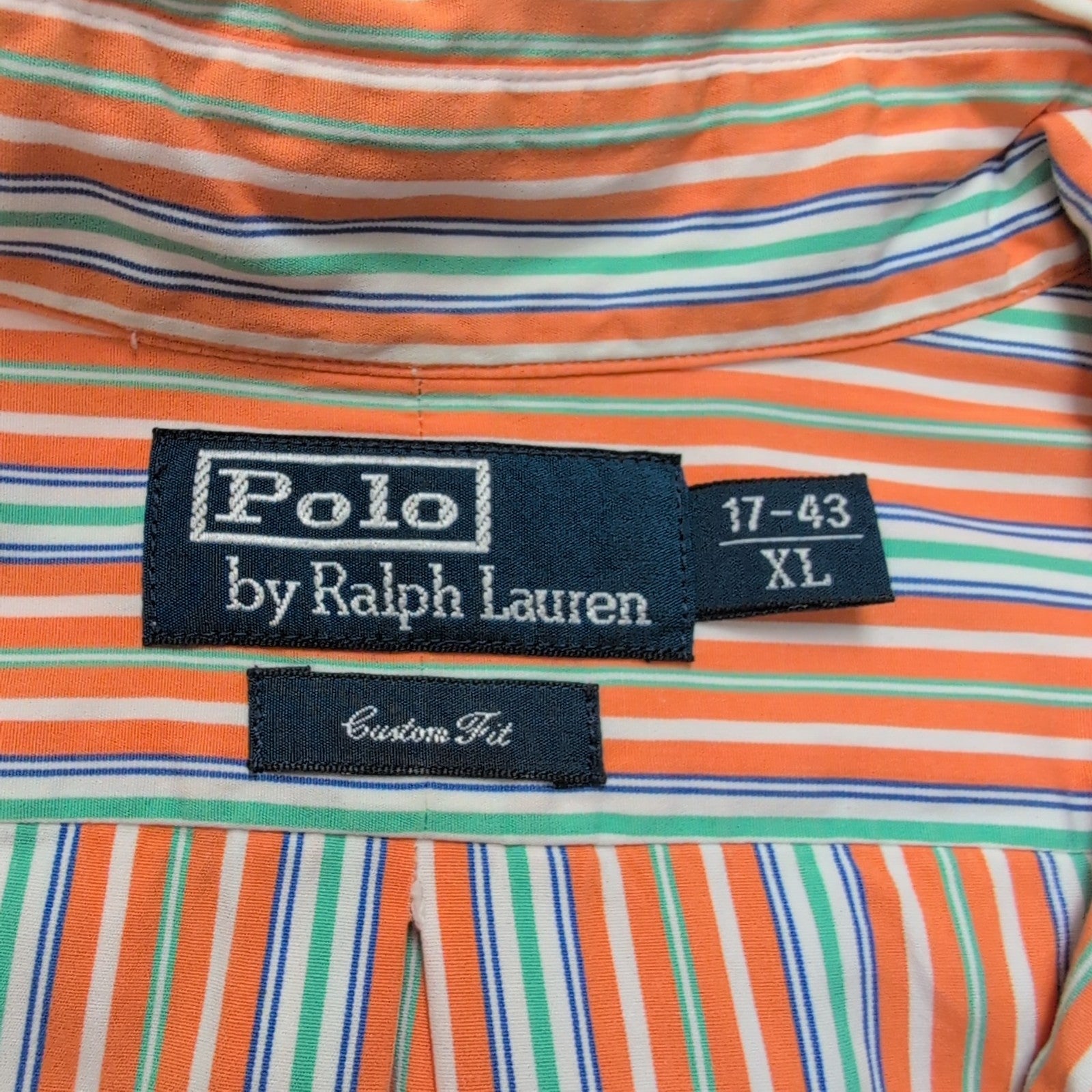 Chemise Ralph Lauren XL Rayures Orange Bleu Vert Logo Bleu Coton