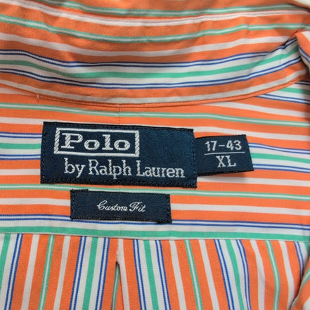 Chemise Ralph Lauren XL Rayures Orange Bleu Vert Logo Bleu Coton