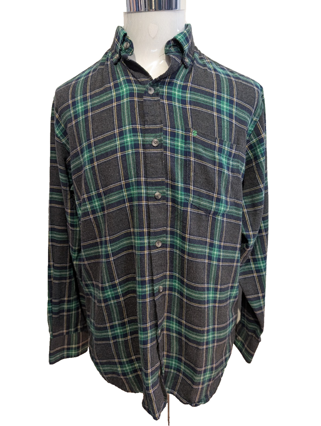 🌲 Chemise IZOD S Flanelle Poly-Coton Carreaux Vert |305S