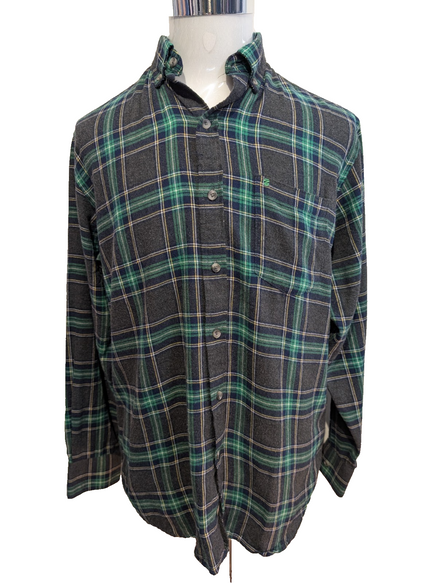 🌲 Chemise IZOD S Flanelle Poly-Coton Carreaux Vert |305S