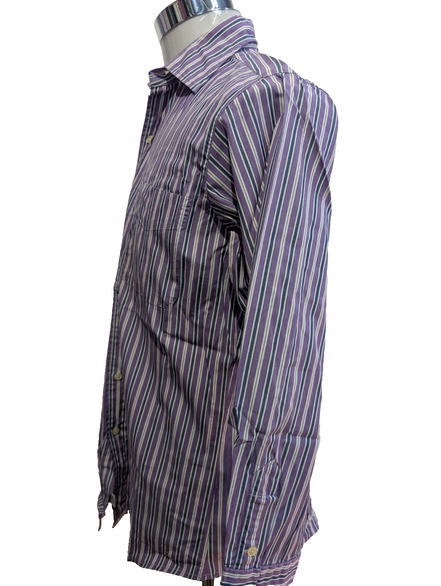 Chemise Polo Ralph Lauren Shirt M Curham Sport Violet Rayée Poche Col Classique