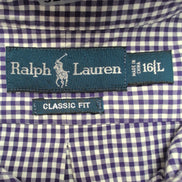 Chemise Ralph Lauren Classic Fit L Vichy Violet Logo Vert Coton manches longues