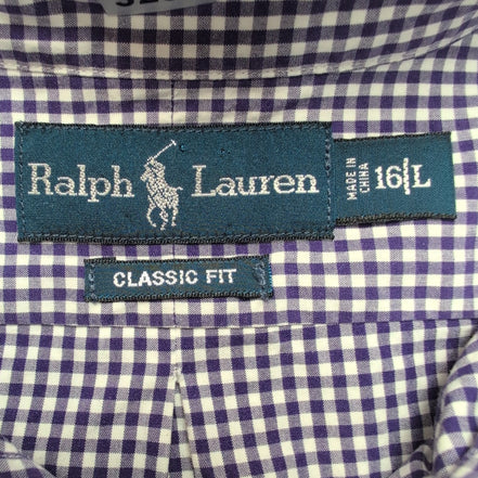 Chemise Ralph Lauren Classic Fit L Vichy Violet Logo Vert Coton manches longues
