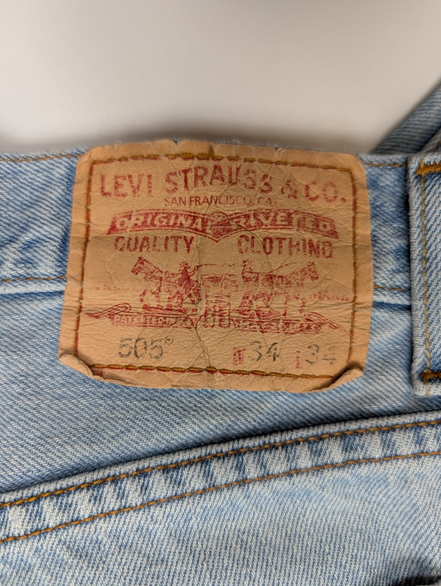 Jean Levi's 505 Regular Fit Vintage Homme W34 L34 Bleu Clair Denim Long