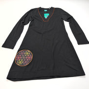 Robe Spanima L/XL Noire Coton Manches Longues Brodée Col V