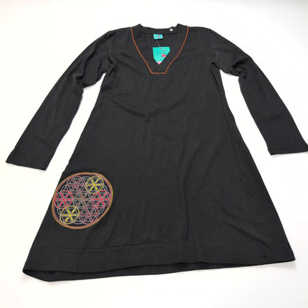 Robe Spanima L/XL Noire Coton Manches Longues Brodée Col V